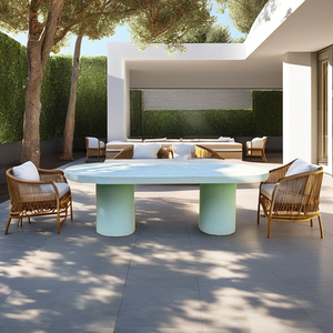 Modern Minimalist White Handmade Durable Cement Oval <b>Dining</b> <b>Table</b> for Home & Villa Use 6 Seater Home Furniture - Product Image 4