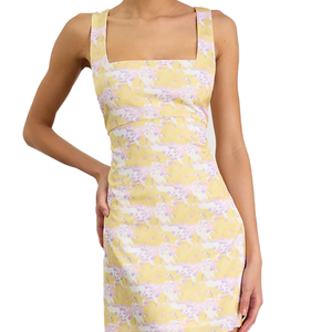 Vestido Mini Floral Jacquard sin Mangas con Cuello Cuadrado y Lazo en el Hombro, Hecho a Medida para Mujer, Ropa de Fiesta de Verano, Venta al por Mayor OEM ODM - Product Image 2
