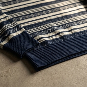 Pull en tricot texturé à rayures marine automne/hiver, style décontracté avec motif brodé, laine viscose respirante pour homme/femme - Product Image 5