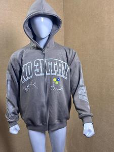 Ensemble survêtement gris délavé à l'acide pour homme, sweat à capuche et pantalon de jogging, style streetwear oversize, logo personnalisé - Product Image 2