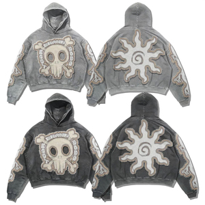 Hoodies unisexes coupés et cousus sur mesure, broderie vintage de haute qualité, effet délavé à l'acide - Product Image 1