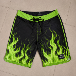 Shorts de bain pour hommes vert flamme à séchage rapide, personnalisables par sublimation, en polyester athlétique, taille mi-haute avec cordon de serrage, pour l'été - Product Image 6