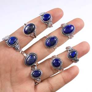 Anillo de Compromiso y Boda para Mujer, Hecho a Mano, con Lapislázuli, Decorativo, con Cuentas, Chapado en Plata de Ley, Estilo Vintage - Product Image 1