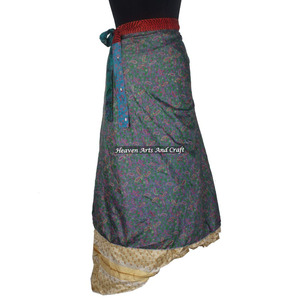 New <b>Wrap</b> Skirt Silk Sari Long Skirt Beach Sarong <b>Black</b> <b>Wrap</b> Around Dress Skirts Reversible Vintage Silk Magic 38 Inch - Product Image 4