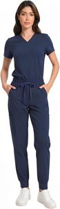 Ensemble de blouses médicales bleu marine pour femmes, manches courtes, col en V, tricot en coton et polyester, uniforme d'hôpital pour les professionnels de la santé - Product Image 5