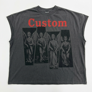 Custom High Quality Men's V-neck Sporty Tank <b>Top</b> 100% Cotton Soft Breathable Eco-Friendly Anti-Pilling Acid Wash <b>Rhinestone</b> - Product Image 1