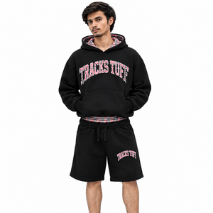 Conjunto de Sudadera con Capucha y Pantalones Cortos de Felpa de Algodón Personalizado para Hombre, con Apliques y Parches, Chándal de Alta Calidad, Ropa Deportiva Urbana - Product Image 1