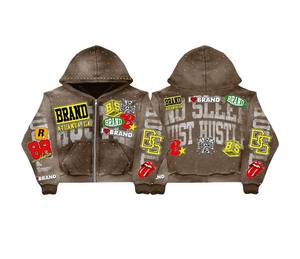 Sudaderas OEM personalizadas con costuras a medida, lavado ácido, estampado en relieve, corte holgado, parches bordados y pedrería. Fabricantes de ropa personalizada. - Product Image 5