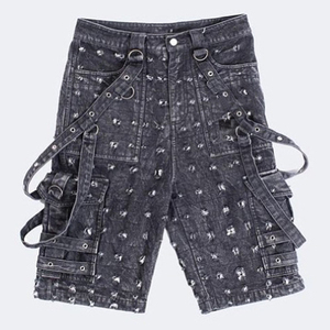 Shorts cargo imprimés noirs pour hommes avec plusieurs poches, taille mi-haute, fermeture élastique, style streetwear - Product Image 3