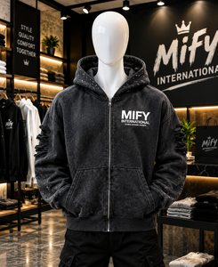 Nouveau 2026 – Sweat à capuche zippé pour homme, délavé et vieilli, style streetwear premium, personnalisable, vente en gros - Product Image 1