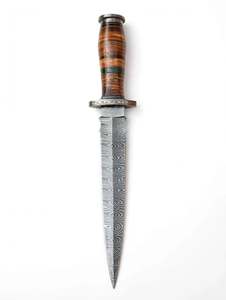 Handcrafted Damascus Steel Symmetrical Kitchen <b>Carving</b> <b>Knife</b> Stacked Leather Handle - Product Image 4