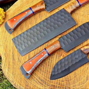 Ensemble de couteaux de cuisine professionnels 5 pièces en acier à haute teneur en carbone avec revêtement noir, manche ergonomique en bois ambidextre, lames affûtées pour - Product Image 1