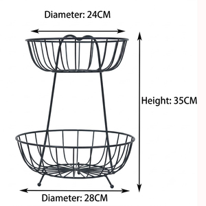 Panier de rangement en fil métallique à 2 niveaux avec poignées, organisateur de salle de bain moderne circulaire pour serviettes et articles de toilette - Product Image 3