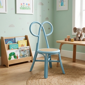 Silla Infantil Moderna de Ratán Hecha a Mano al por Mayor, Muebles Cómodos y Elegantes para Cuarto de Juegos, Asiento con Respaldo de Flecha Azul - Product Image 2
