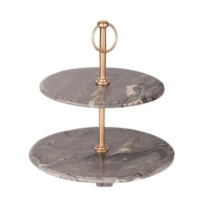 Plateau de service rond en métal à deux niveaux avec support pour présentation de desserts de fête, style vintage, design solide – Offre spéciale - Product Image 6