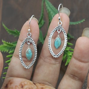 Pendientes Colgantes de Turquesa Arizona, Plata de Ley 925, Hechos a Mano, Estilo Boho Vintage, Pendientes Ovalados, Joyería para Mujer, Regalo Unisex - Product Image 6