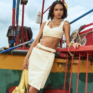 Anyshape Brand ODM With A Faux Button Front Anyshape Vietnam White Skirt Cut-Out A-Line Jupes pour femmes Jupe taille haute - Product Image 5