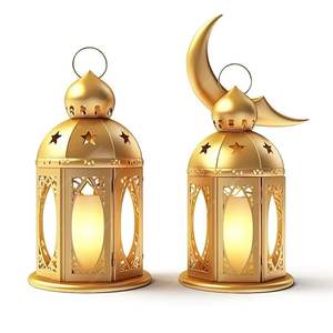 Linterna árabe de metal decorada con luz, linternas tradicionales y antiguas para celebrar la llegada del mes de Ramadán. - Product Image 3