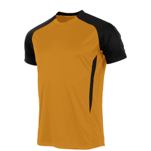 T-shirt à manches raglan pour homme, orange et noir, à blocs de couleur, séchage rapide, coupe classique, décontracté, col rond, tricoté, logo satiné sur le devant avec motif - Product Image 1