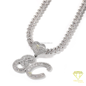 Collier personnalisé avec nom en diamant de laboratoire, pendentif en argent sterling 925 serti de diamants, avec chaîne tennis, bijoux de luxe sur mesure - Product Image 2