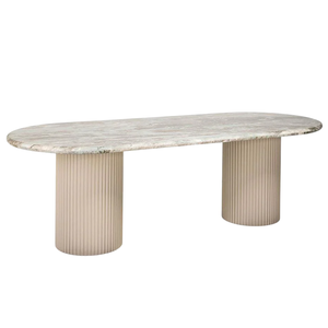 Oval Shape Sawar Toronto Marble Top With Liner Pattern MDF Grey Pedestal Base Luxury Home villa Kitchen Restaurant <b>Dining</b> <b>Table</b> - Product Image 5