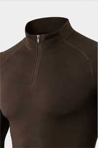 Men's Long Sleeve <b>Compression</b> Shirt Full Zip Dark Brown Quick Dry Spandex Polyester All Seasons Workout Top - Product Image 3