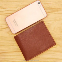 Dompet pria desain kustom dompet koin pria ramping gaya santai dompet pria kulit cokelat vertikal