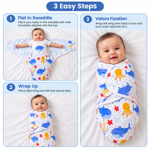Couverture d'emmaillotage pour bébé en coton biologique 100% tricoté |   Couverture ajustable pour nouveau-né |   Couverture florale unie douce et respirante |   Quatre Saisons - Product Image 5