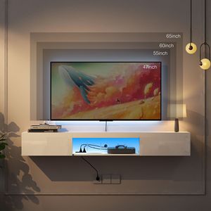 แท่นวางทีวีแบบลอย65 "ติดผนังพร้อมไฟ LED 16สีขาตั้งทีวีแบบทันสมัย - Product Image 1
