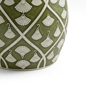 Mesa Auxiliar Redonda de Tambor con Incrustaciones de Hueso Verde, Hecha a Mano, con Patrón de Abanico, Lujosa y Decorativa para Entrada o Dormitorio, Venta al por Mayor - Product Image 4