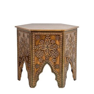 Handcrafted Sheesham Wood Irregular Bohemian Side <b>Table</b> with Floral Inlay-High Quality Wholesale - Product Image 1