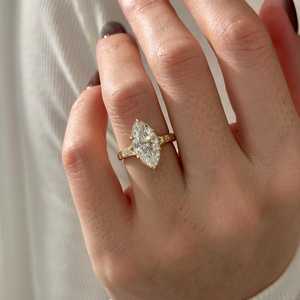UNIQUE 3 Carat Marquise Lab Grown Diamond Milgrains Engagement <b>Ring</b>, <b>Split</b> Shank 2.7mm Cathedral Diamond <b>Ring</b> , IGI Certified - Product Image 6