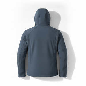 Men's Navy Hooded Fleece Jacket Zipper Closure Casual Autumn Wear Windproof Softshell Regular Fit - Product Image 4