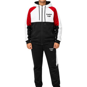Custom Logo Printed Men Casual Color Block Tracksuit Set Fleece Breathable Hooded Zipper <b>Jacket</b> Regular Fit 100% Cotton Winter - Product Image 1