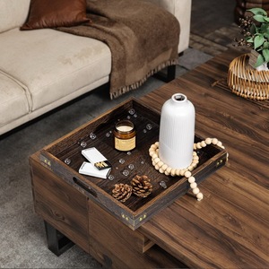 Plateau de service en bois massif en gros, plateau décoratif carré pour un look vintage - Product Image 2