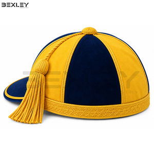 Goldene Zierborte mit Quasten, klassische Schul- und Sportteam-Präsentations- und Auszeichnungskappe, neuester Stil, marineblau-gelbe Samtkappe, Ehrenmütze - Product Image 3