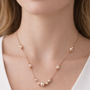 Elegante Collar de Perlas en Oro Rosa de 18K para Mujer, Cadena Larga Minimalista con Detalles de Perlas Crema, Joyería Sofisticada para Regalo - Product Image 1