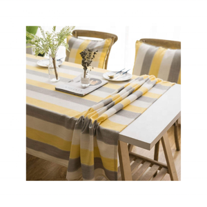 Classic Organic Cotton <b>Tablecloth</b> 60x108 Inches Beige <b>Striped</b> Embroidered GOTS Certified Durable for Holidays Gatherings Dining - Product Image 5
