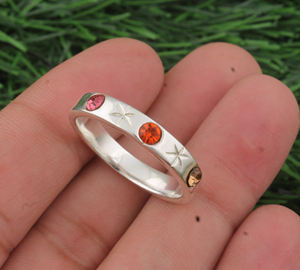 Bague de mariage pour femme en argent sterling 925 avec sertissage clos, multi-pierres, quartz rose orange, pierres semi-précieuses colorées - Product Image 4