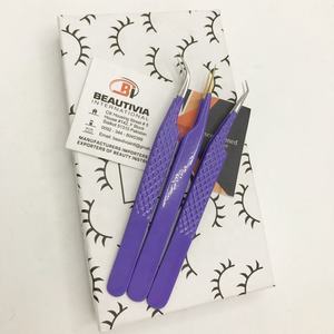 Pinzas de extensión de pestañas con agarre de diamante de acero inoxidable japonés púrpura, pinzas de pestañas de volumen con logotipo personalizado, belleza de etiqueta privada - Product Image 6