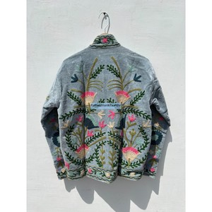 <b>Women's</b> Velvet Embroidered Jacket Mandarin Collar Full Sleeve Floral Design Hand Embroidery <b>Spring</b> <b>Coat</b> - Product Image 6