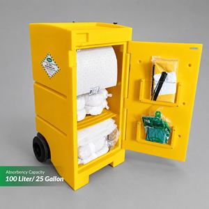 Kit anti-déversement à roulettes SABER SO100-SK/WC jaune avec tampons absorbants pour la sécurité industrielle - Product Image 1
