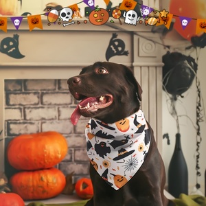 Bandana lavable en polyester pour animaux de compagnie, motif citrouille et crâne effrayant, bavoirs triangulaires, accessoires pour Halloween - Product Image 4