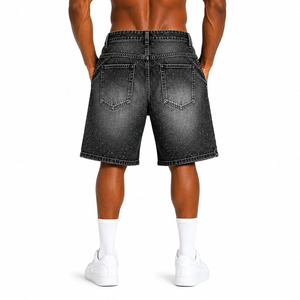 Custom Men's Black Acid Wash Straight Mid Waist Denim Jorts <b>Embroidered</b> Patch Streetwear Summer <b>Jeans</b> Shorts OEM - Product Image 4