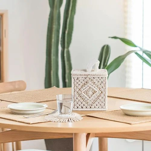 Boîte à mouchoirs bohème en macramé 6x6 pouces, en corde de coton, décorative, faite à la main, étui carré pour serviettes, pour la maison ou le bureau - Product Image 6
