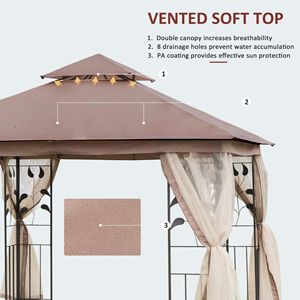 "2 Tier Patio Gazebo <b>Canopy</b> 10FT X 10FT Steel Frame Brown with Polyester <b>Roof</b> Netting & Curtain Sidewalls for Villa & Courtyard" - Product Image 4