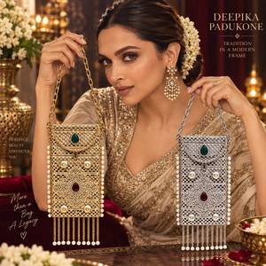 Luxury Metallic Filigree Hard Case Sling <b>Clutch</b> with <b>Pearl</b> Beading and Gemstone Accents Metal Minaudiere Bags - Product Image 4