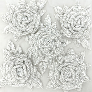 <b>White</b> 2027 New Luxury Heavy Beaded Full Design of rose flower made from patch <b>lace</b> for evening and bridal dress - Product Image 1