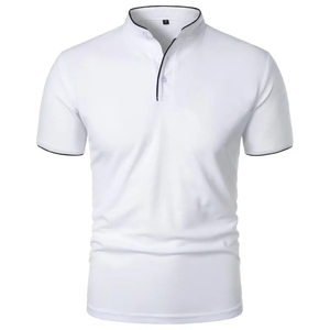 Camisa polo blanca para hombre, de manga corta, tejida, de color sólido, informal, con botones, diseño clásico, con cuello. - Product Image 1