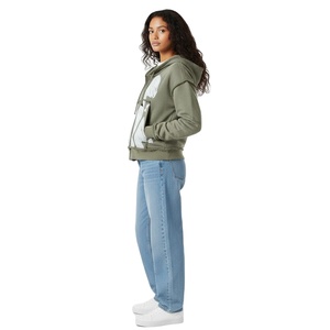 Olive Green <b>Zip</b>-Up <b>Hoodie</b> Abstract Print Oversized Fit Unisex Casual Knitted Sweatshirt Front Logo Design Winter 100% Cotton - Product Image 5